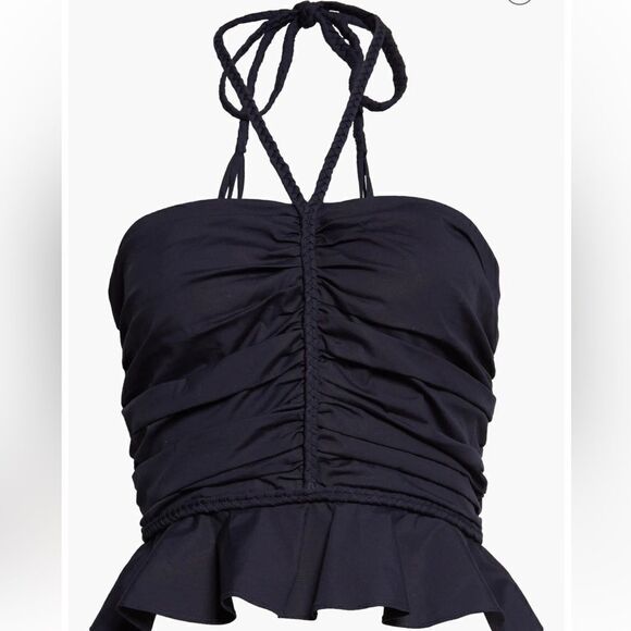 NWT Veronica Beard Arienne Ruched Stretch Cotton Halter Top $368 - Picture 3 of 9